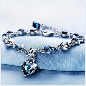 Bracelet Argent S925 Cœur Bleu Lac
