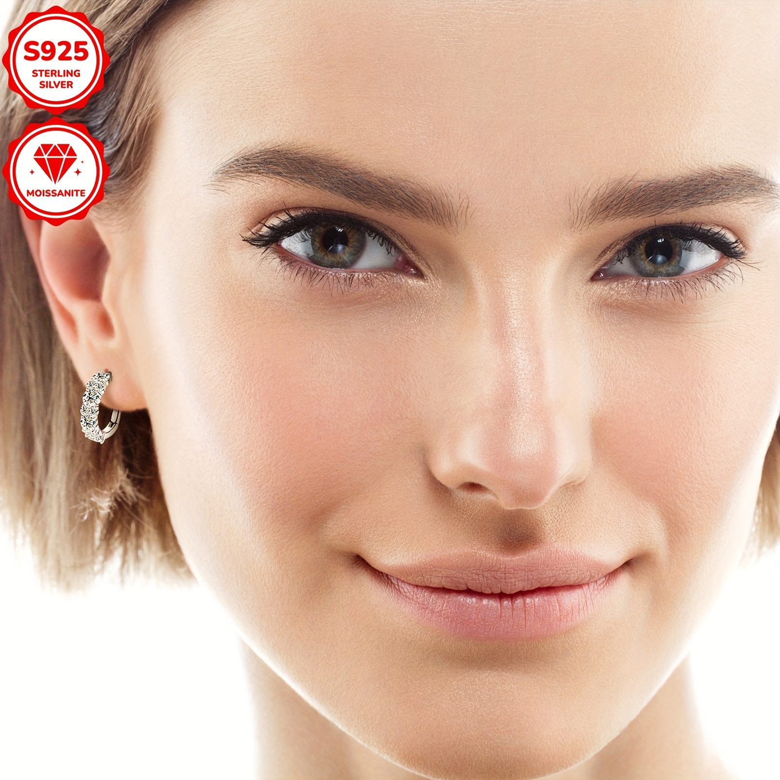 1 Paire de Boucles d'Oreilles Mozambique | Boucles d'Oreilles Anneau Tendance en Argent 925 pour Femmes avec Moissanite Ronde, Style Boho Élégant, Plaqué Or 14K