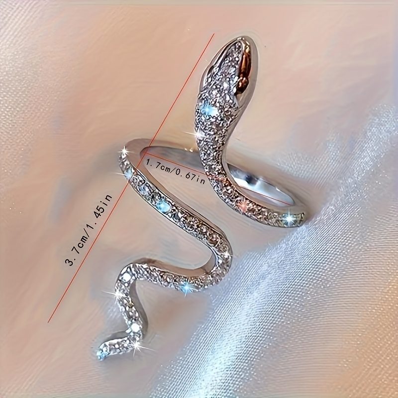 Bague serpent Moissanite en argent sterling S925 brillant | Style musique pop, idéale pour le quotidien, les fêtes et les cadeaux | Bijoux durables, plaqué platine, style sexy, parfaite pour