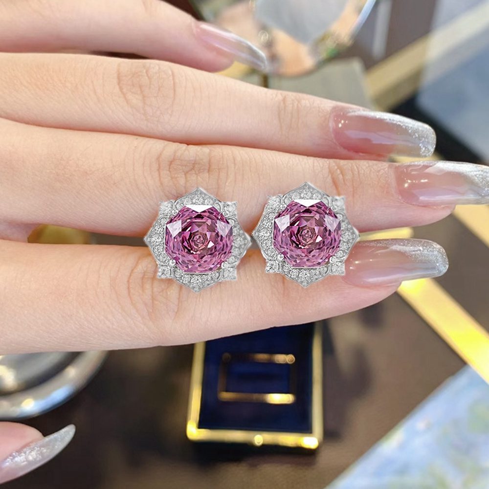 Boucles d'oreilles fleur de moissanite pour femmes de 4 carats | Argent sterling 925, rose de 2 carats couleur D VVS1 coupe ronde, bijoux de cadeau exquis pour femmes et hommes, cadeau de Saint-Valentin pour petite amie, épouse et mère, 8 mm/pièce