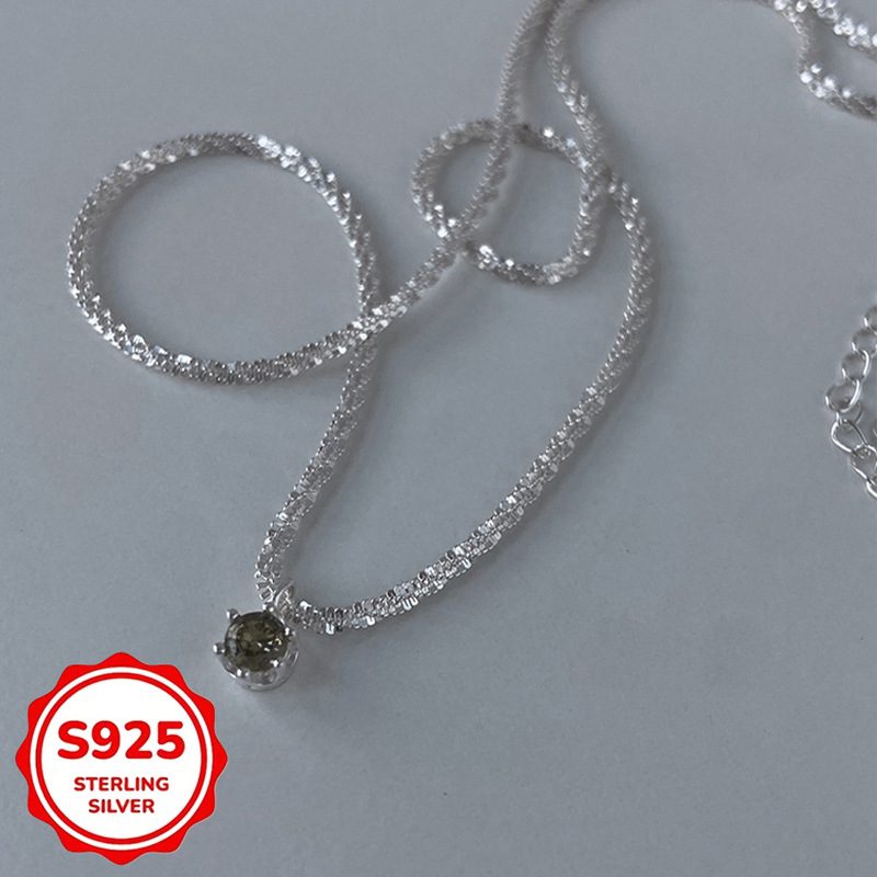 1pc Collier avec Pendentif Ciel Étoilé en Zircon Cubique Vert Olive en Argent Sterling S925 | Élégant, Luxueux, Anti-Oxydation, Chaîne Clavicule, 3.3g/0.13oz, Coffret Cadeau, Parfait pour la Saint-Valentin & Toutes les Occasions