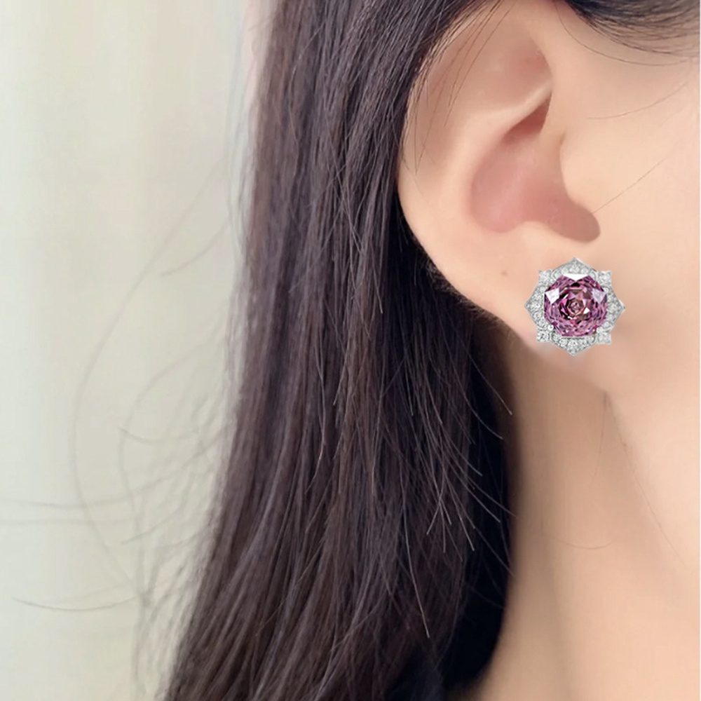 Boucles d'oreilles fleur de moissanite pour femmes de 4 carats | Argent sterling 925, rose de 2 carats couleur D VVS1 coupe ronde, bijoux de cadeau exquis pour femmes et hommes, cadeau de Saint-Valentin pour petite amie, épouse et mère, 8 mm/pièce