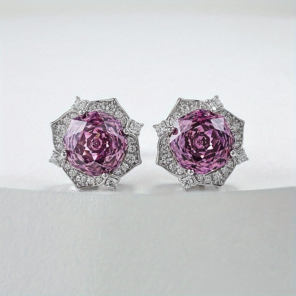 Boucles d'oreilles fleur de moissanite pour femmes de 4 carats | Argent sterling 925, rose de 2 carats couleur D VVS1 coupe ronde, bijoux de cadeau exquis pour femmes et hommes, cadeau de Saint-Valentin pour petite amie, épouse et mère, 8 mm/pièce