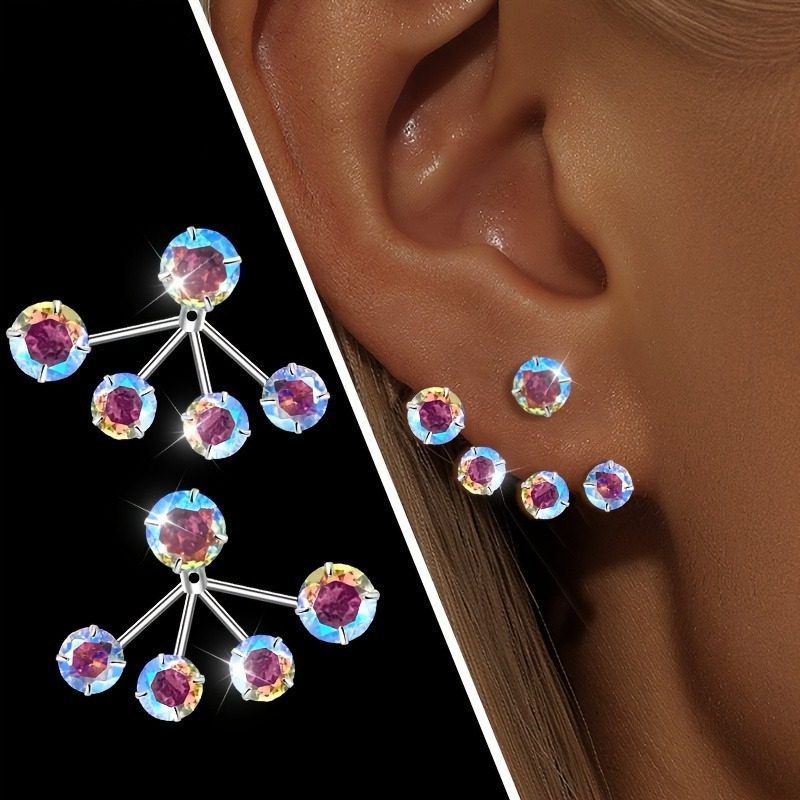 2 Paires de Boucles d'Oreilles Moissanite S925 Argent Sterling Sans Nickel Cadeau de Noël pour Elle Bijoux de Fête Quotidienne Push Back Hypoallergéniques Ensemble Empilable