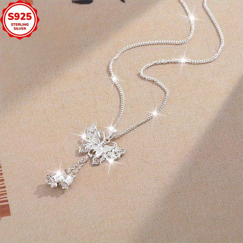 Collier à Pampilles Papillon Lys en Argent 925, Design Élégant, Idéal comme Cadeau pour Couples, Meilleurs Amis ou Occasions Quotidiennes, Parfait pour Mariages, Fêtes, Vacances à la Plage, Thanksgiving et Noël