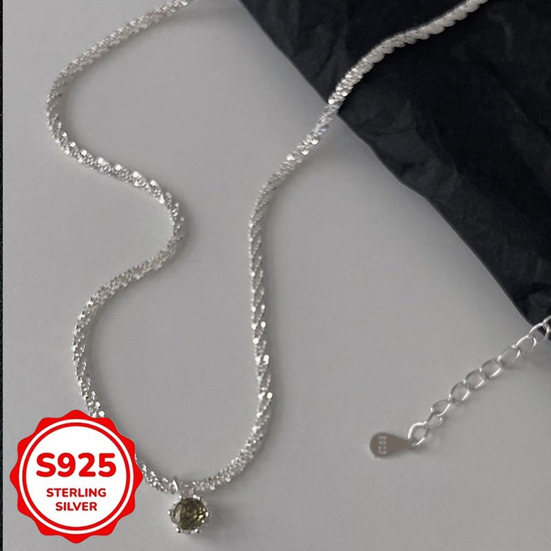 1pc Collier avec Pendentif Ciel Étoilé en Zircon Cubique Vert Olive en Argent Sterling S925 | Élégant, Luxueux, Anti-Oxydation, Chaîne Clavicule, 3.3g/0.13oz, Coffret Cadeau, Parfait pour la Saint-Valentin & Toutes les Occasions