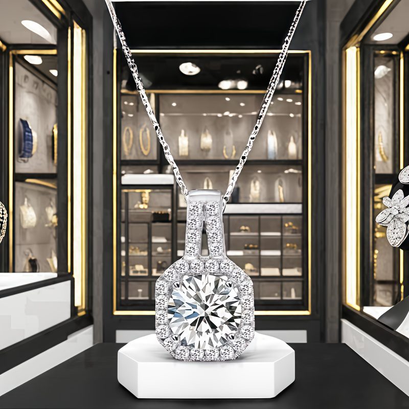 Collier pendentif en argent sterling 925 avec moissanite taille princesse de 1 carat/2 carats, convient pour le quotidien, les fêtes, les soirées, les rendez-vous, les vacances, les anniversaires, la Saint-Valentin, le carnaval, Pâques et autres cadeaux de bijoux, avec boîte cadeau, environ 0,14 oz
