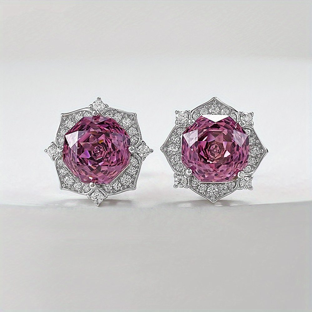 Boucles d'oreilles fleur de moissanite pour femmes de 4 carats | Argent sterling 925, rose de 2 carats couleur D VVS1 coupe ronde, bijoux de cadeau exquis pour femmes et hommes, cadeau de Saint-Valentin pour petite amie, épouse et mère, 8 mm/pièce