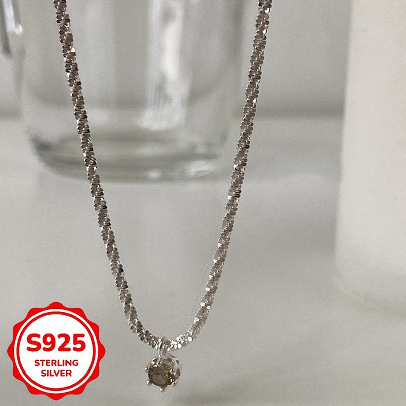 1pc Collier avec Pendentif Ciel Étoilé en Zircon Cubique Vert Olive en Argent Sterling S925 | Élégant, Luxueux, Anti-Oxydation, Chaîne Clavicule, 3.3g/0.13oz, Coffret Cadeau, Parfait pour la Saint-Valentin & Toutes les Occasions