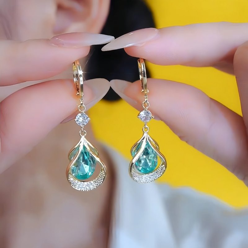 Boucles d'Oreilles Goutte Or 18 K Zircone 5 A – Image 2
