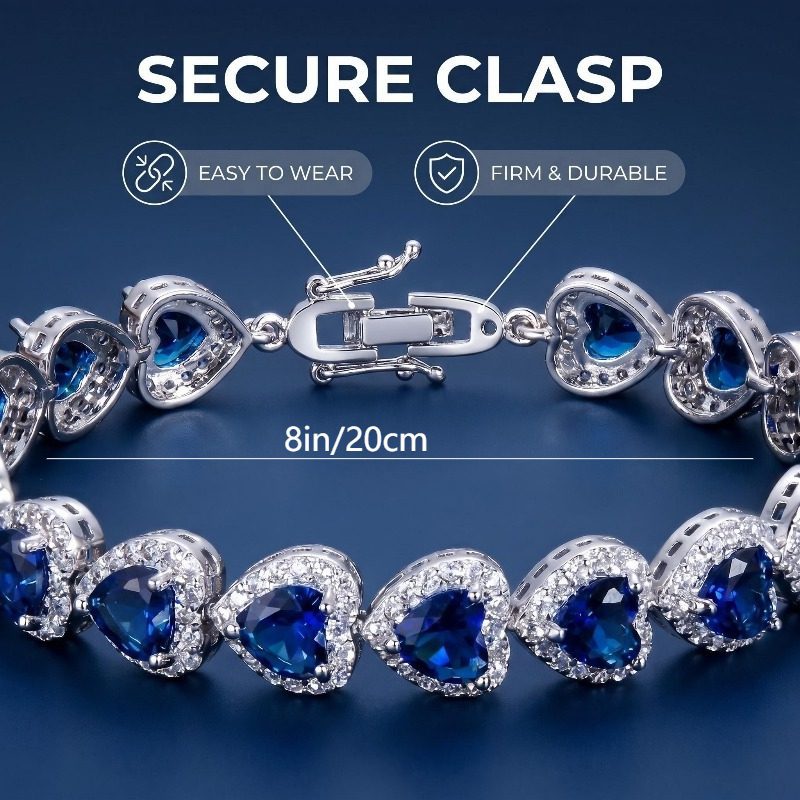 Bracelet en argent S925 élégant et exquis - Cœur bleu haut de gamme avec moissanite blanche - Convient pour épouses, anniversaires, Noël, Thanksgiving, cadeaux de la Saint-Valentin