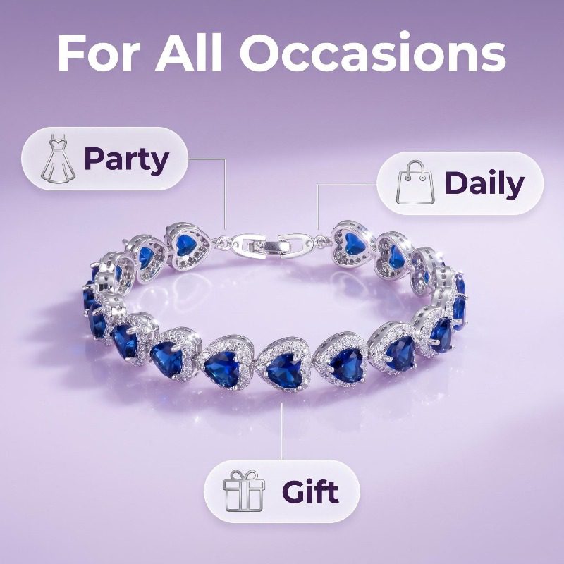 Bracelet en argent S925 élégant et exquis - Cœur bleu haut de gamme avec moissanite blanche - Convient pour épouses, anniversaires, Noël, Thanksgiving, cadeaux de la Saint-Valentin