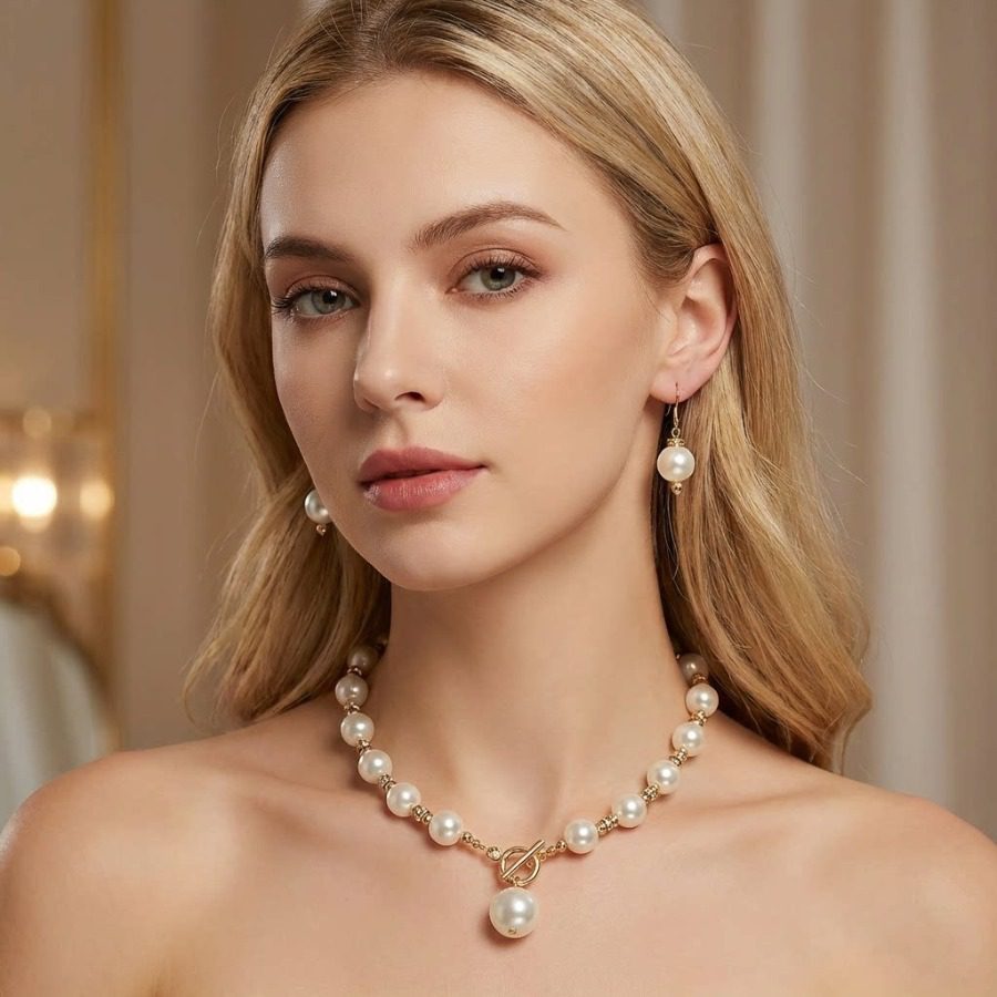 Parure dorée collier ras du cou & pendantes – Image 7