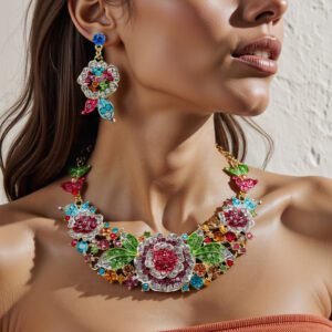 Parure Mariée Strass Fleurs - Multicouleurs