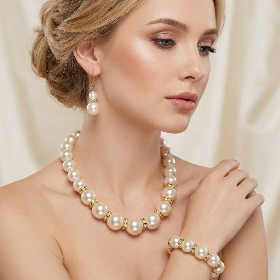 Parure dorée collier ras du cou & pendantes – Image 5