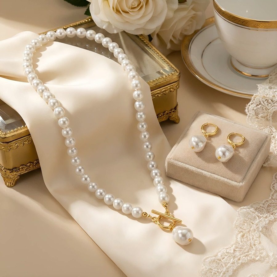 Parure de bijoux élégante 1 pièce, ensemble collier ras du cou et boucles d'oreilles pendantes avec fermoir à bascule, accessoire pour femme pour le quotidien, les rendez-vous, les fêtes, les banquets et les occasions spéciales, option de cadeau idéale