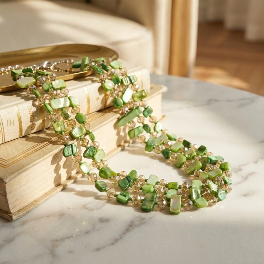 Collier Bohème Vert Multicouche Coquillage & Cristal – Image 6