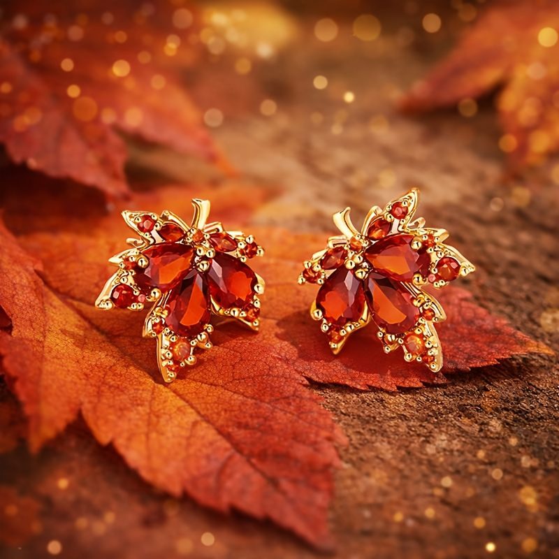 Boucles d'Oreilles Feuille d'Érable Rouge Légères Femme