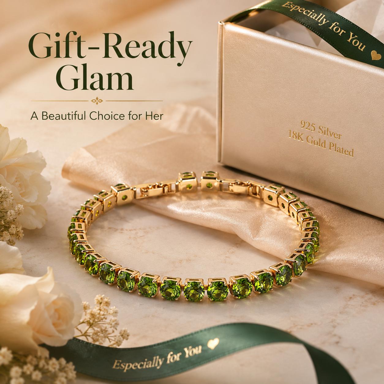 Bracelet tennis émeraude en argent sterling 925 plaqué 18K pour femmes, pierre précieuse verte créée en laboratoire de 6 mm, hypoallergénique, sans ternissement, chaîne réglable, pierre de naissance de mai, cadeau d'anniversaire pour maman, épouse, bijou vintage élégant
