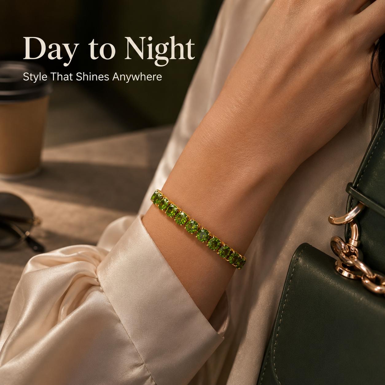 Bracelet tennis émeraude en argent sterling 925 plaqué 18K pour femmes, pierre précieuse verte créée en laboratoire de 6 mm, hypoallergénique, sans ternissement, chaîne réglable, pierre de naissance de mai, cadeau d'anniversaire pour maman, épouse, bijou vintage élégant