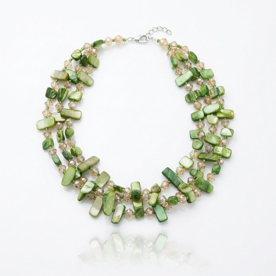 1pc Collier Bohème Élégant Vert avec Perles Décoratives, Collier à la Mode Multicouche en Coquillage & Cristal, Accessoire Polyvalent pour Femme, Usage Quotidien, Vacances, Fêtes & Banquets, Accessoire Cadeau Idéal