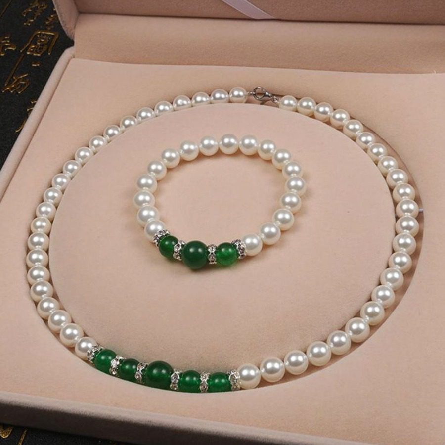 Ensemble de Bijoux S925 en Perles d'Eau Douce Naturelles - Collier, Bracelet et Boucles d'Oreilles Haute Brillance, Style Rétro, Doux et Élégant pour Femmes - Sans Boîte Cadeau