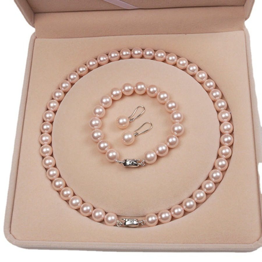 Ensemble de Bijoux S925 en Perles d'Eau Douce Naturelles - Collier, Bracelet et Boucles d'Oreilles Haute Brillance, Style Rétro, Doux et Élégant pour Femmes - Sans Boîte Cadeau