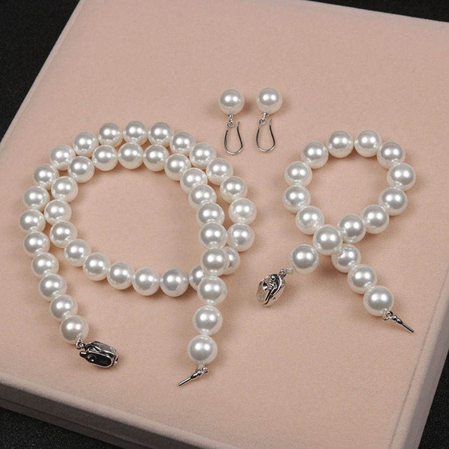 Ensemble de Bijoux S925 en Perles d'Eau Douce Naturelles - Collier, Bracelet et Boucles d'Oreilles Haute Brillance, Style Rétro, Doux et Élégant pour Femmes - Sans Boîte Cadeau